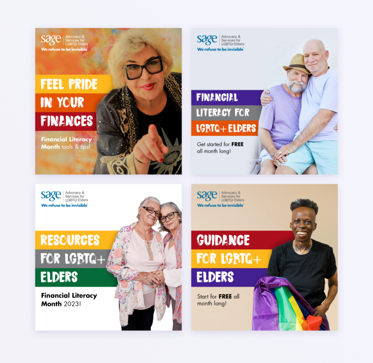 Collection of financial literacy resources and support for LGBTQ+ elders, including workshops and guides.