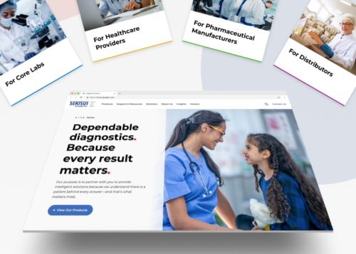 "Collage of healthcare professionals and the website homepage of a diagnostics company emphasizing dependable results for various sectors."