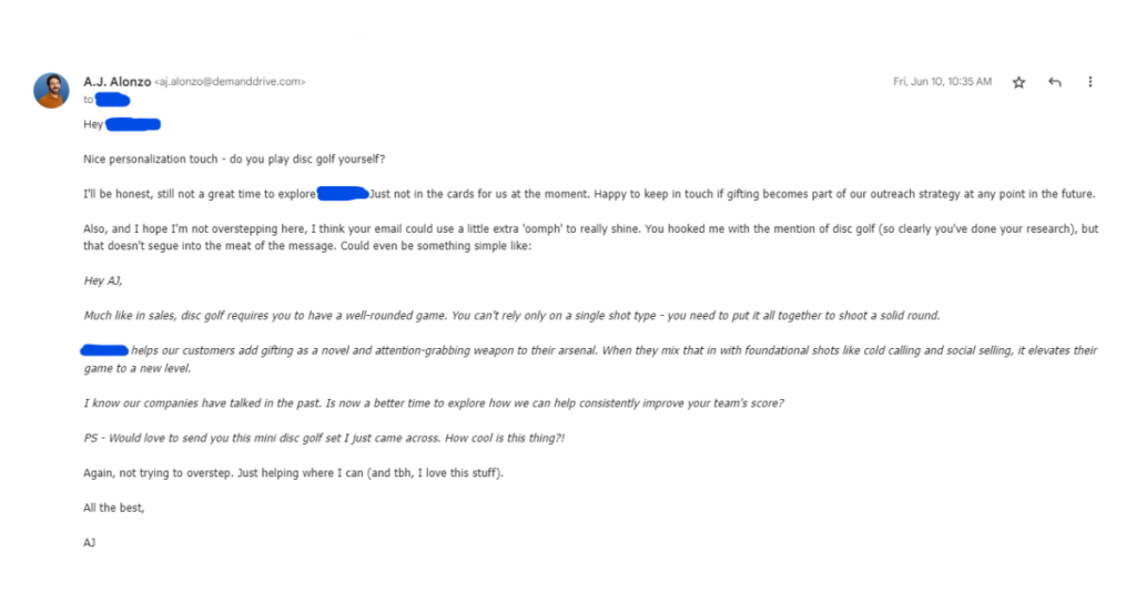 screenshot of email