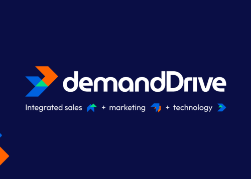 demandDrive logo with integrated sales, marketing, and technology tagline on a dark blue background