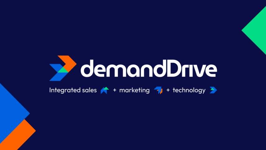 demandDrive logo with integrated sales, marketing, and technology tagline on a dark blue background
