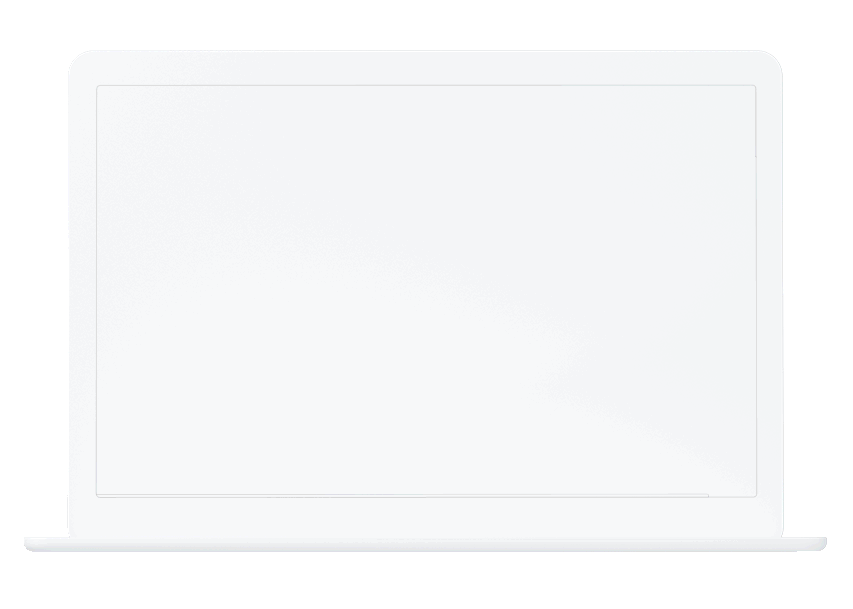 White laptop computer on a gray background with an open, blank screen.