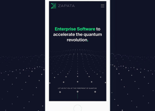 Alt tag: "Mobile screen showing Zapata enterprise software for accelerating quantum revolution with digital dots in background."
