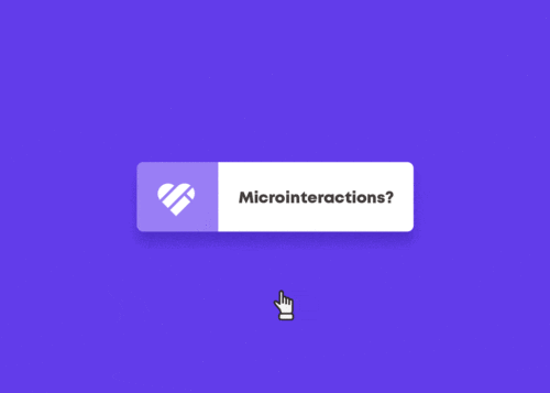 "Illustration of a hand cursor pointing at a purple button with the text 'Microinteractions?' on a purple background."