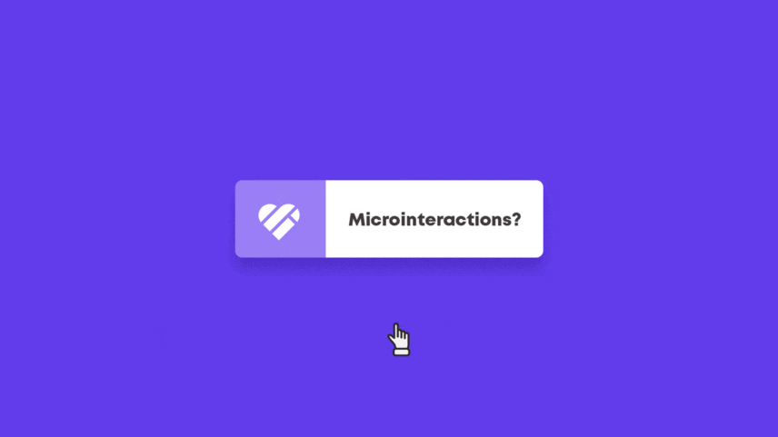 "Illustration of a hand cursor pointing at a purple button with the text 'Microinteractions?' on a purple background."