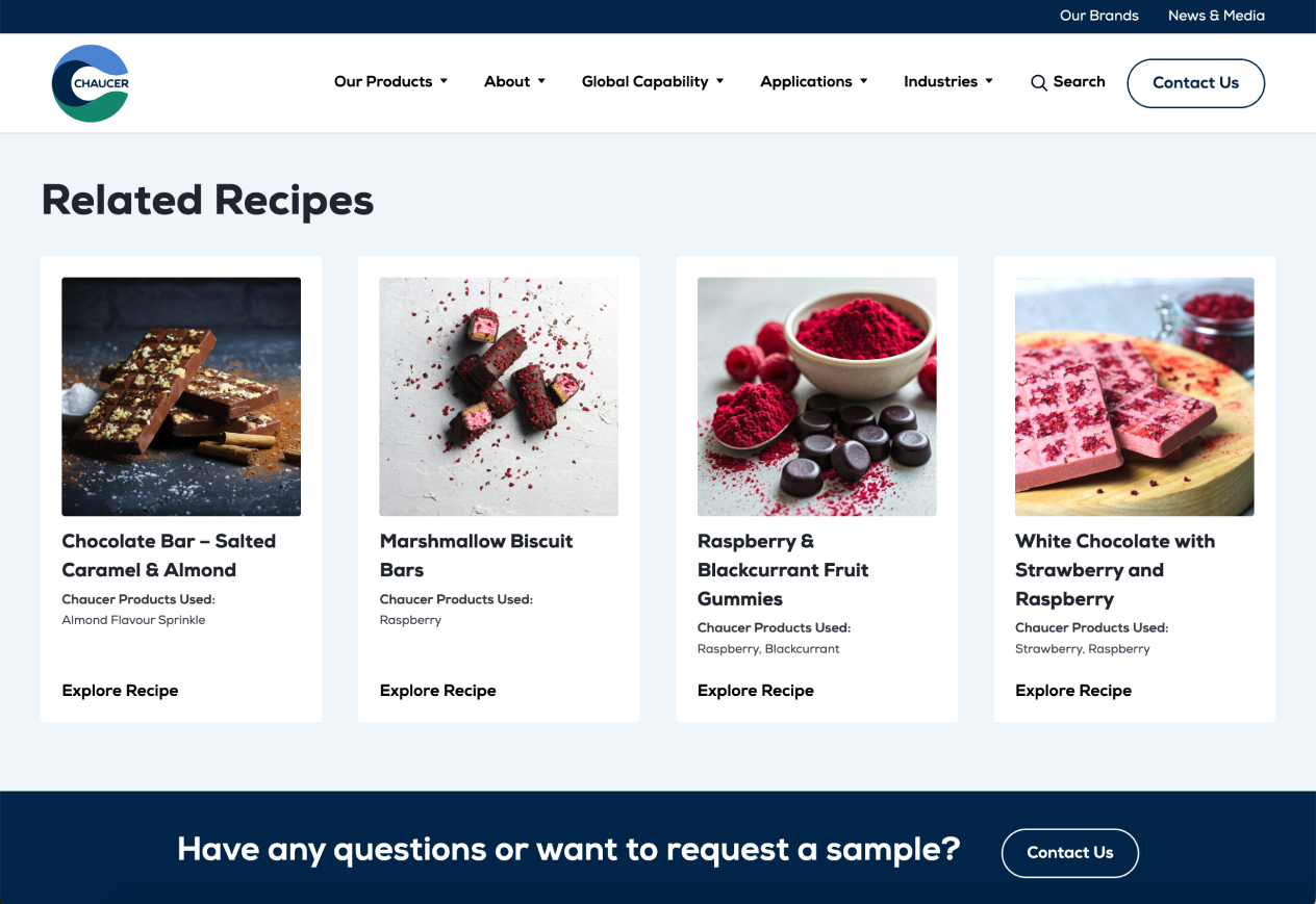 Four dessert recipe cards: chocolate bar, marshmallow biscuit bars, raspberry gummies, white chocolate with strawberries.