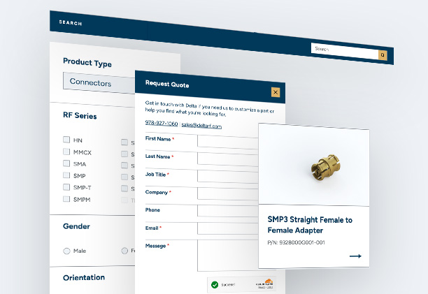Form for requesting a quote on RF connectors with image of an SMP3 straight female to female adapter displayed